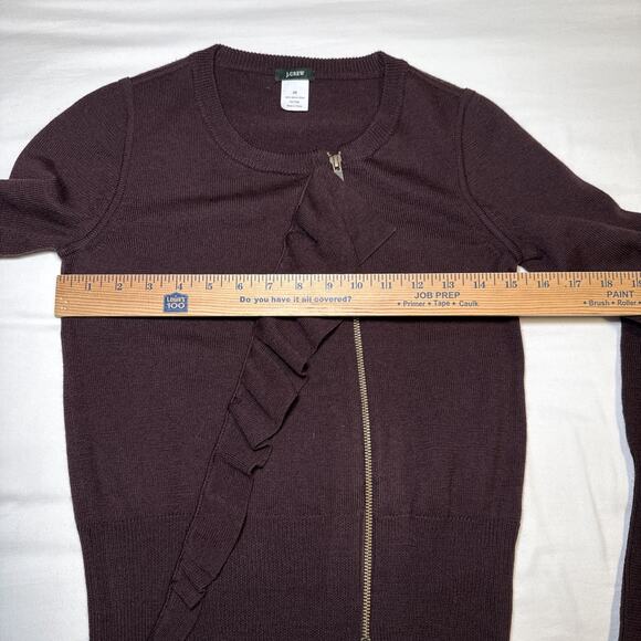 J Crew Womens Size XS Brown Merino Wool Ruffle Moto Sweater Zip Up Crewneck NWOT - Picture 5 of 14